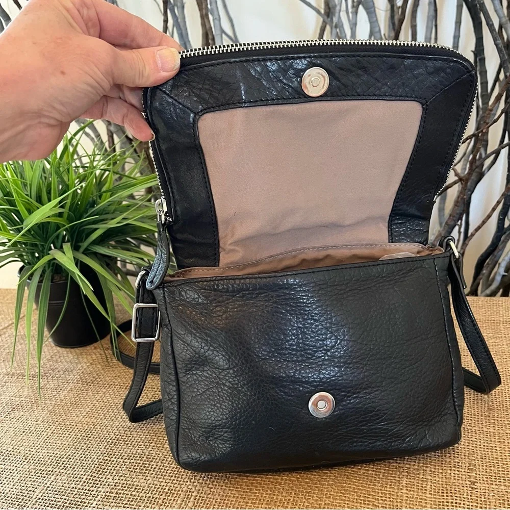 margot Black Pebbled Leather Crossbody Bag with Flap